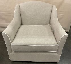 Open Box: Belen Upholstered Swivel Armchair - Performance Rustic Linen Parchment with White Piping