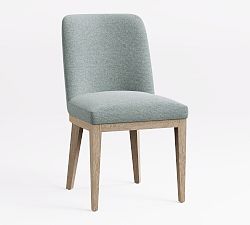 Open Box: Layton Upholstered Dining Chair - Performance Heathered Basketweave Chambray, Seadrift Legs