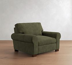 Open Box: Turner Roll Arm Leather Grand Armchair (48") - Keystone Moss, Dark Walnut Feet