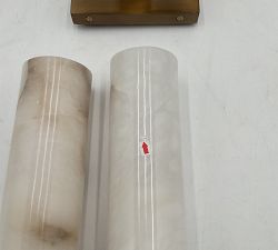 Open Box: Frances Double Tube Sconce (22") - Tumbled Brass, Alabaster
