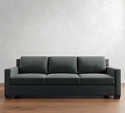 Open Box: York Square Arm Upholstered Grand Sofa (95.5") - Performance Everyday Velvet Slate, Espresso