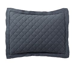 Open Box: Belgian Flax Linen Diamond Quilted Shams, Standard, Set of 2 - Steel Blue