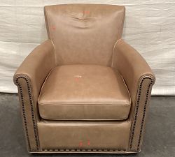Open Box: Irving Roll Arm Leather Swivel Armchair with Nailheads (33") - Legacy Taupe