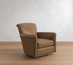 Open Box: Irving Roll Arm Leather Swivel Armchair with Nailheads (33") - Legacy Taupe