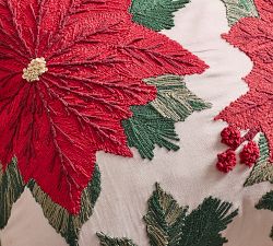 Embroidered Poinsettia Pillow Cover