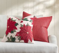 Embroidered Poinsettia Pillow Cover