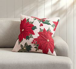 Embroidered Poinsettia Pillow Cover