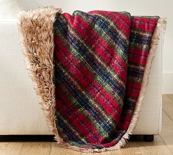 Open Box: Stewart Plaid Faux Fur Back Throw (50"W x 60"L) - Red