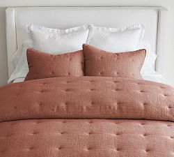 Open Box: European Flax Linen Tufted Waffle Comforter, Full/Queen - Brick