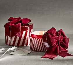 Bow Lidded Candy Stripe Candle - Balsam Fir Vetiver 