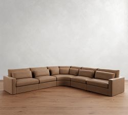Westwood Square Arm Deep Seat Leather 5-Piece Curved Wedge Sectional (151")