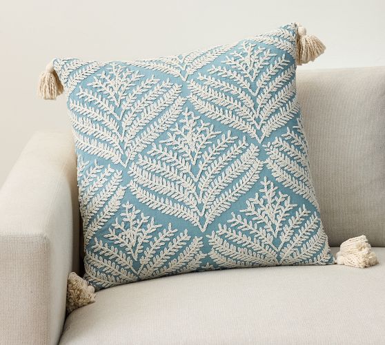 Fern Embroidered Tassel Pillow Cover