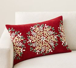 Winter Wreath Embroidered Lumbar Pillow Cover