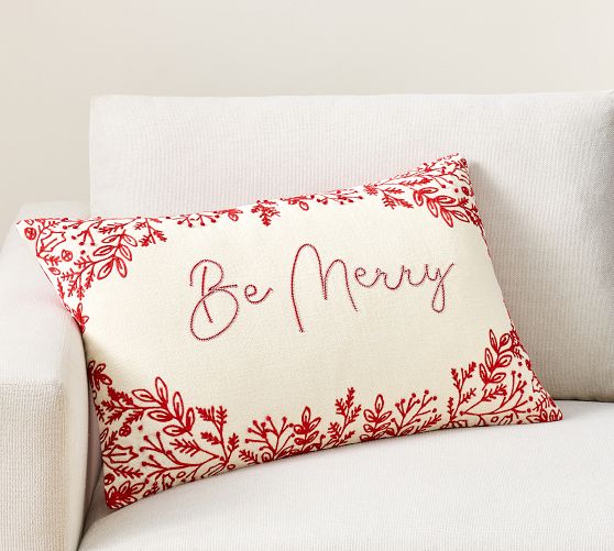 Be Merry Embroidered Lumbar Pillow Cover