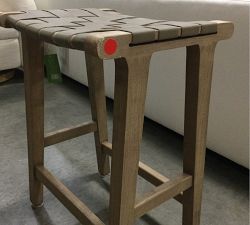 Open Box: Fenton Woven Backless Leather Stool, Counter Height 24.5" - Legacy Taupe, Seadrift Finish