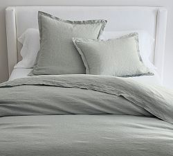Open Box: Belgian Flax Linen Double Flange Duvet Cover, Full/Queen - Mineral Blue