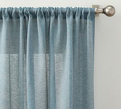 Open Box: Belgian Flax Linen Sheer Curtain, 50" W x 96" L - Blue Chambray