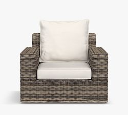 Open Box: Torrey Wicker Square Arm Swivel Outdoor Lounge Chair with Cushion - Charcoal Gray