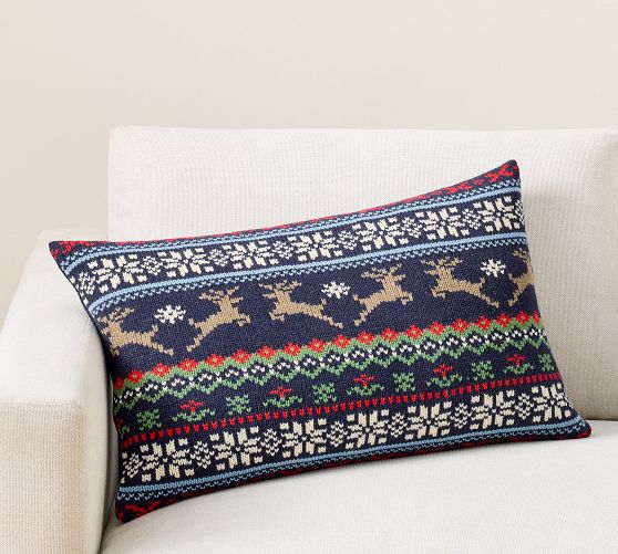 Reindeer Knitted Lumbar Pillow Cover