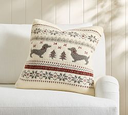 Dachshund Fair Isle Knit Pillow Cover