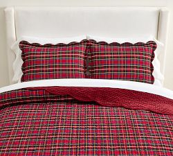 Velvet Scalloped Stewart Plaid Reversible Quilted Sham