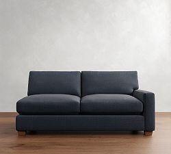 Open Box: PB Comfort Modern Square Arm Right Sofa, Down Blend Fill - Performance Heathered Tweed Indigo, Seadrift