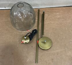 Open Box: Evangeline Glass Leaf Round Pendant (10") - Vintage Brass