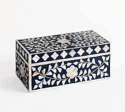 Open Box: Inlay Jewelry Box, Large (12"W) - Dark Blue/Multi