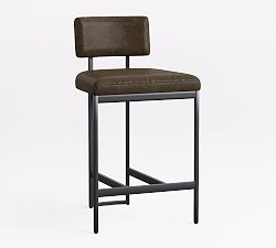 Open Box: Lowen Leather Counter Stool (26") - Statesville Wolf Gray, Bronze