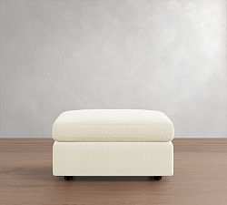 Open Box: Sierra Ottoman - Performance Textured Weave White, Espresso Feet