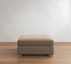 Open Box: PB Comfort Modern Square Arm Ottoman, Memory Foam Cushions - Performance Luxe Chenille Taupe, Seadrift