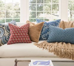 Denim Basketweave Lumbar Pillow Cover
