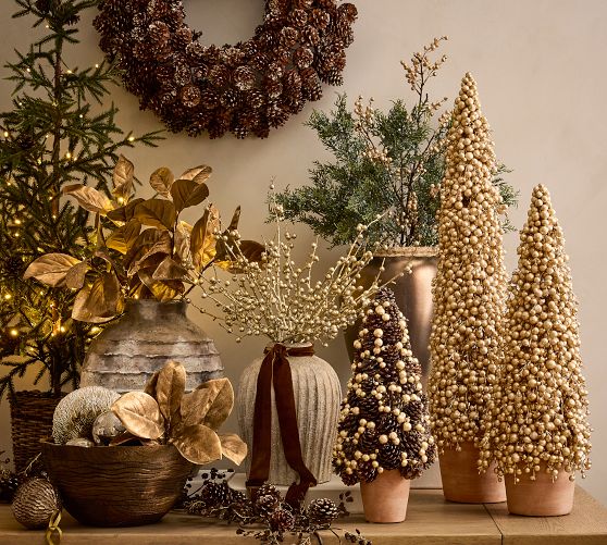 Faux Potted Berry Cluster Cone Trees