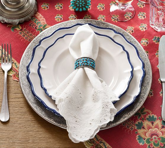 Turquoise Handcrafted Metal Band Napkin Rings - Set of 4
