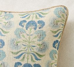 Alina Floral Print With Jute Trim Pillow Cover