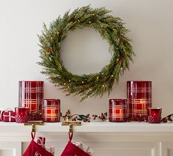 Faux Lit Cedar Berry Pine Wreath &amp; Garland