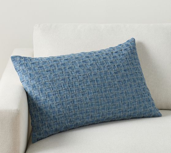 Denim Basketweave Lumbar Pillow Cover