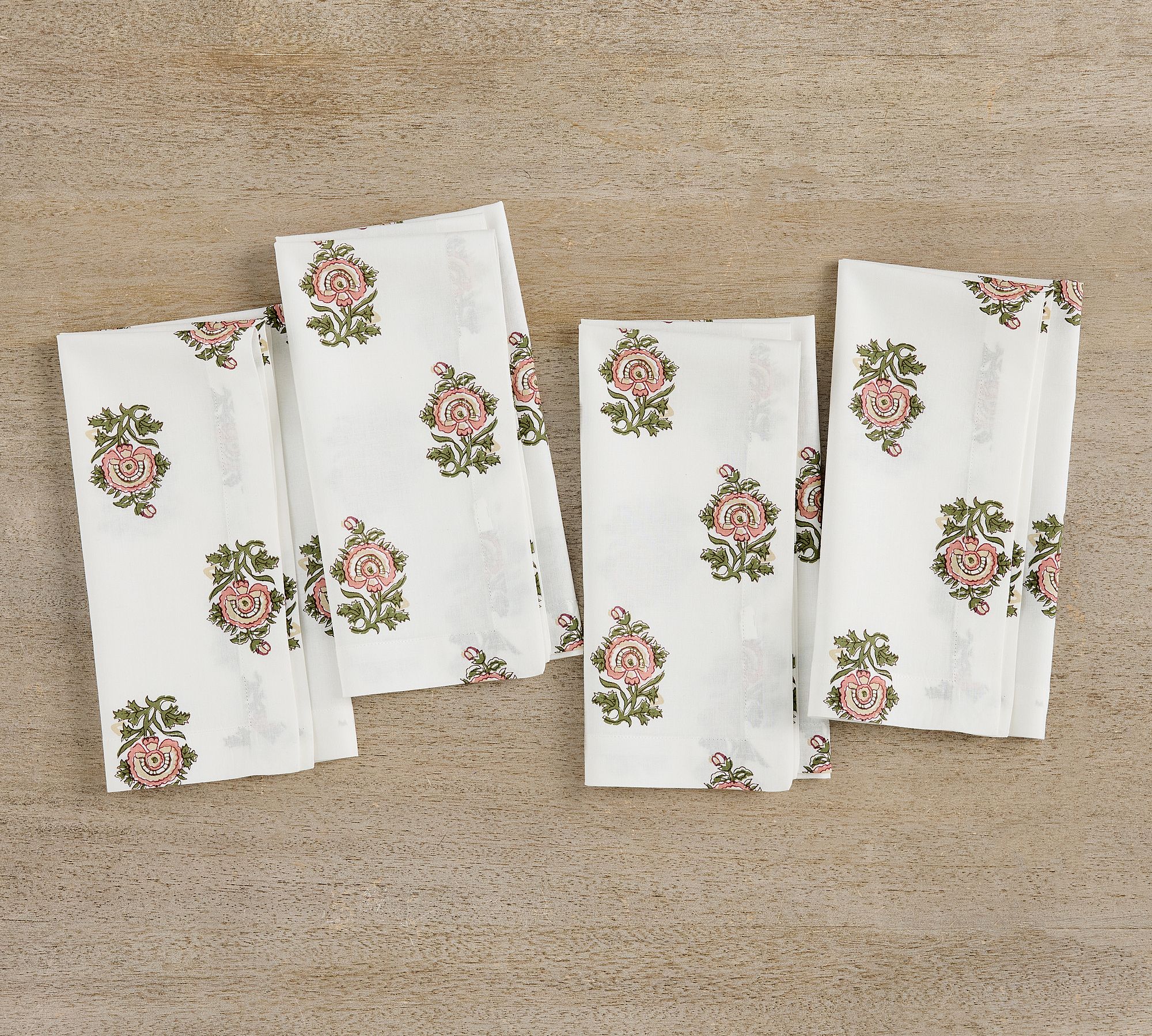Amara Floral Block Print Organic Cotton Napkins - Set of 4