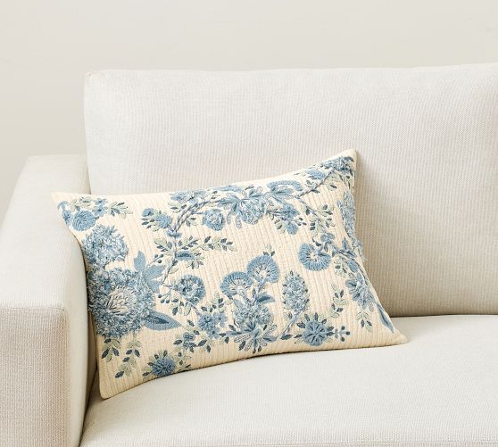 Wildflower Embroidered Lumbar Pillow Cover
