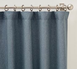Open Box: Belgian Flax Linen Blackout Curtain, 100"W x 96"L - Steel Blue