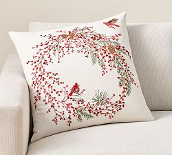 Berry Wreath Embroidered Pillow Cover