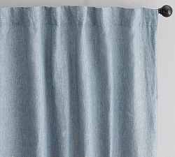 Open Box: Belgian Flax Linen Curtain, 100" W x 84" L - Blue Chambray