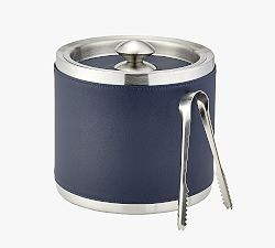 Open Box: French Handcrafted Leather Ice Bucket with Tongs - Navy