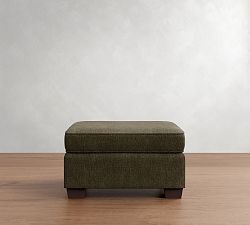 Open Box: PB Comfort Upholstered Storage Ottoman, Box Edge, Polyester Wrapped Cushions - Rustic Chenille Dark Moss
