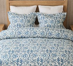 Open Box: Eria Reversible Percale Duvet Cover, Full/Queen - Blue/Multi