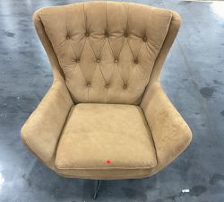 Open Box: Wells Tufted Leather Swivel Armchair (34") - Nubuck Camel, Bronze