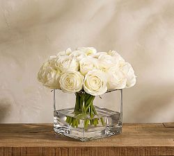 Faux Composed Roses in Square Vase