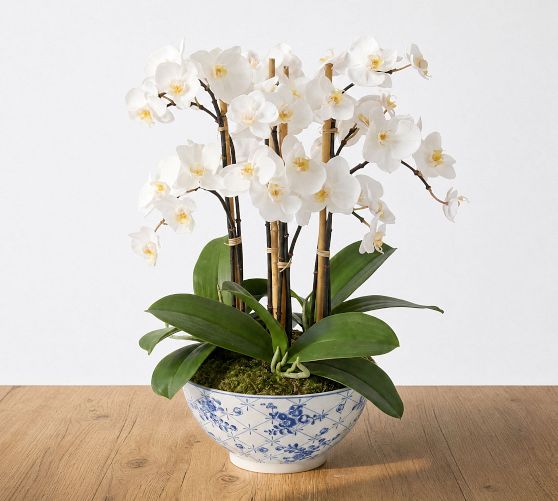 Faux Orchid in Rose Trellis Bowl