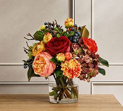 Faux Mixed Fall Hydrangea and Rose in Cylinder Vase