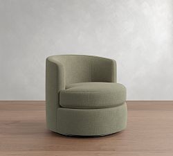 Open Box: Balboa Upholstered Petite Swivel Armchair - Performance Rustic Linen Olive